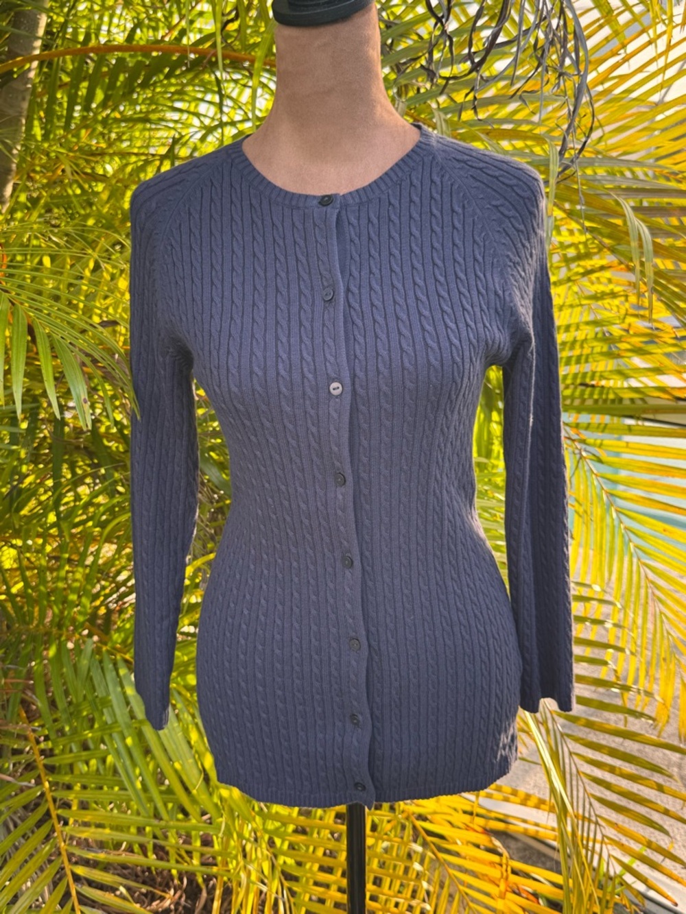 NWT L.L. Bean blue cardigan button up sweater with 3/4 length sleeves Small